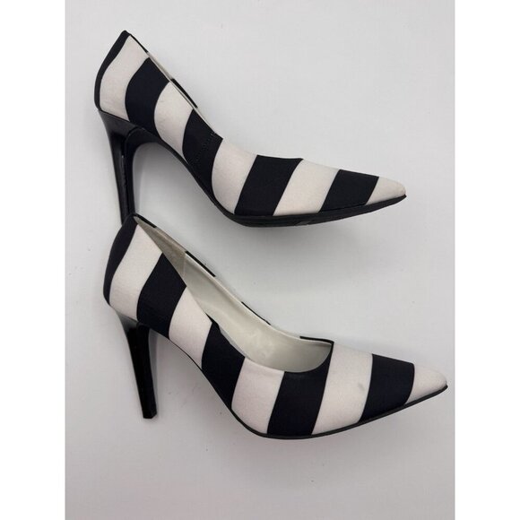 Christian Siriano Black and White Striped Stiletto Pumps, Size 6 Heels Shoes - Picture 6 of 11